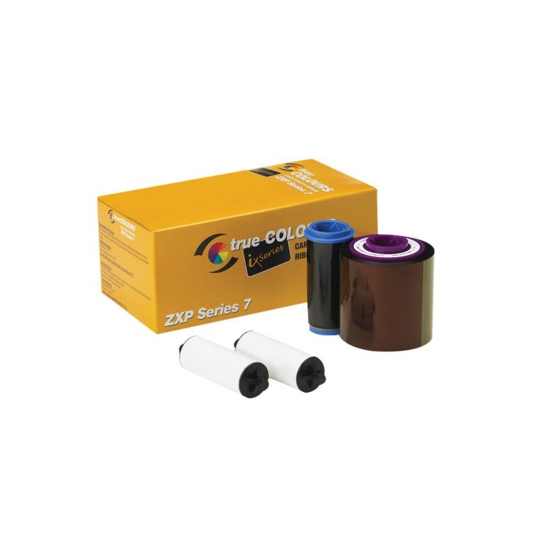 Picture of Zebra series 7 ZXP7 4-color ribbon/dye film (YMCKO) 750 print. Zebra 800077-742EM. ZEB-800077-742EM